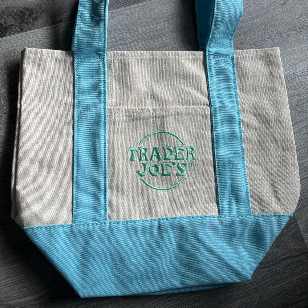Trader Joe’s Mini Pastel Mint Blue and Cream tote Bag